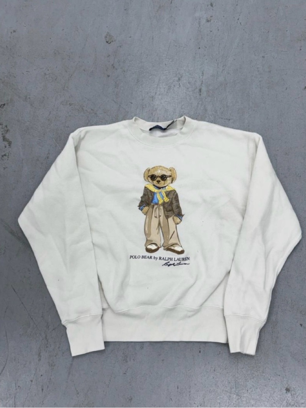 Ralph Lauren White Polo Bear Crewneck Sweatshirt with Brown Bear Graphic